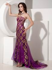 Purple Mermaid Evening Dress With Gold Applique Emberllish