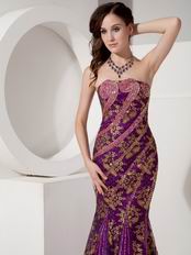 Purple Mermaid Evening Dress With Gold Applique Emberllish