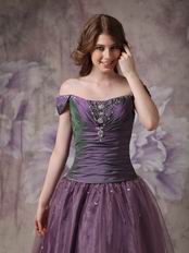 Purple Off The Shoulder Evening Gowns With Beading