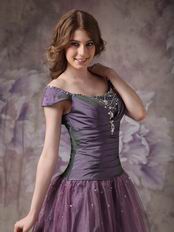 Purple Off The Shoulder Evening Gowns With Beading