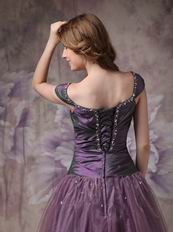 Purple Off The Shoulder Evening Gowns With Beading