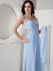 Cheap Light Blue One Shoulder Evening Dresses For Girl