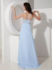 Cheap Light Blue One Shoulder Evening Dresses For Girl