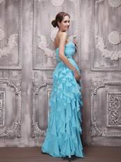 Aqua Chiffon Cascade Floor Length Skirt Dress Evening