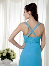 Beautiful Dodger Blue Evening Dress Wth V Neck Design