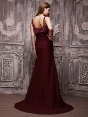 V-neckline Burgundy Chiffon Oscar Evening Dress For Cheap