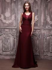 V-neckline Burgundy Chiffon Oscar Evening Dress For Cheap