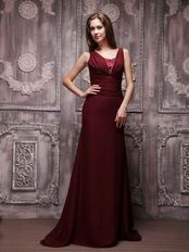 V-neckline Burgundy Chiffon Oscar Evening Dress For Cheap