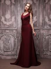 V-neckline Burgundy Chiffon Oscar Evening Dress For Cheap