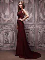 V-neckline Burgundy Chiffon Oscar Evening Dress For Cheap