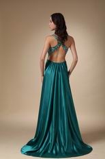 Colorful Diamonds Teal Evening Dress With Side Split Skirt