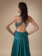 Colorful Diamonds Teal Evening Dress With Side Split Skirt