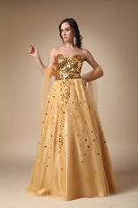 Sweet Heart Golden Sequin Dress For Evening Party Wear