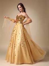 Sweet Heart Golden Sequin Dress For Evening Party Wear