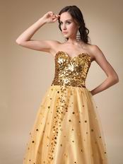 Sweet Heart Golden Sequin Dress For Evening Party Wear