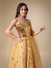 Sweet Heart Golden Sequin Dress For Evening Party Wear