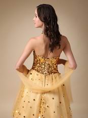 Sweet Heart Golden Sequin Dress For Evening Party Wear