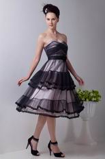 Tea Length Layers Skirt Black Evening Dress With Lace