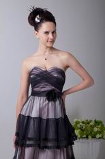 Tea Length Layers Skirt Black Evening Dress With Lace