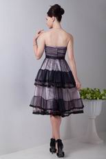 Tea Length Layers Skirt Black Evening Dress With Lace