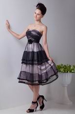 Tea Length Layers Skirt Black Evening Dress With Lace