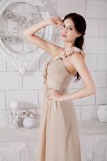 Best One Shoulder Champagne Chiffon Evening With Rosette