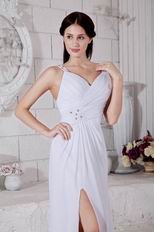 Straps White Chiffon Formal Evening Dress With Side Slit