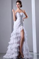 Ruffled Layers Skirt White Evening Dress With High Split