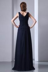 V Neck Criss Cross Navy Blue Chiffon Evening Dress