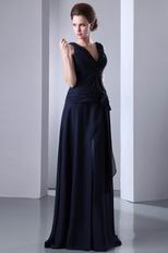 V Neck Criss Cross Navy Blue Chiffon Evening Dress