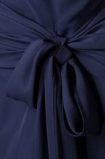 V Neck Criss Cross Navy Blue Chiffon Evening Dress