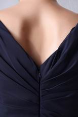 V Neck Criss Cross Navy Blue Chiffon Evening Dress