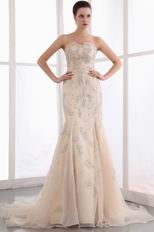 Gorgeous Strapless Beaded Fishtail Champagne Evening Dress