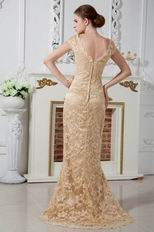 Sexy Cap Sleeves Champagne Lace Evening Dress 2012 Discount