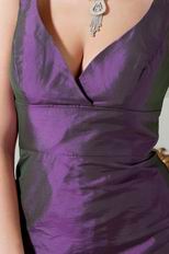 StrapsV Neck Column Purple Taffeta Evening Party Dress