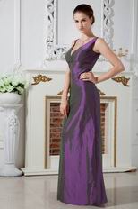 StrapsV Neck Column Purple Taffeta Evening Party Dress