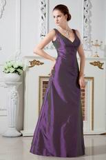 StrapsV Neck Column Purple Taffeta Evening Party Dress