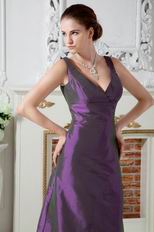 StrapsV Neck Column Purple Taffeta Evening Party Dress