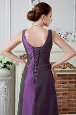 StrapsV Neck Column Purple Taffeta Evening Party Dress