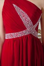 Quality One Shoulder Beaded Wine Red Evening Dresses