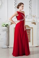 Quality One Shoulder Beaded Wine Red Evening Dresses