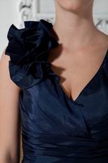 Discount V-Neck Navy Blue Taffeta Dress To Evening Wear