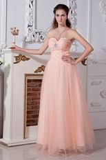 Sweetheart Beaded Orange Net Prom Evening Dress