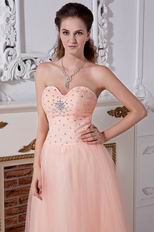 Sweetheart Beaded Orange Net Prom Evening Dress