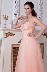 Sweetheart Beaded Orange Net Prom Evening Dress