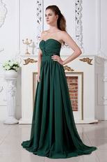 Sweep Dark Green Chiffon Floor Length Evening Dress