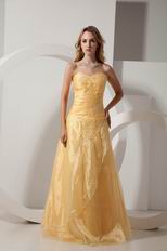 Strapless Embroidery Yellow Floor Length Evening Dress