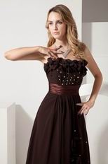 Strapless Aline Flowers Decorate Brown Evening Dress