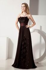 Strapless Aline Flowers Decorate Brown Evening Dress