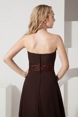 Strapless Aline Flowers Decorate Brown Evening Dress